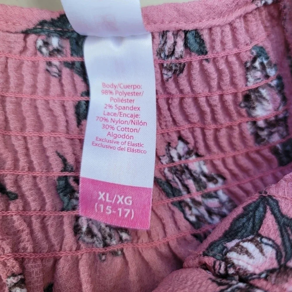 No Boundaries Top Size Junior XL (15-17) Floral Mauve-Blush  Pink Cap Sleeves - Picture 2 of 9
